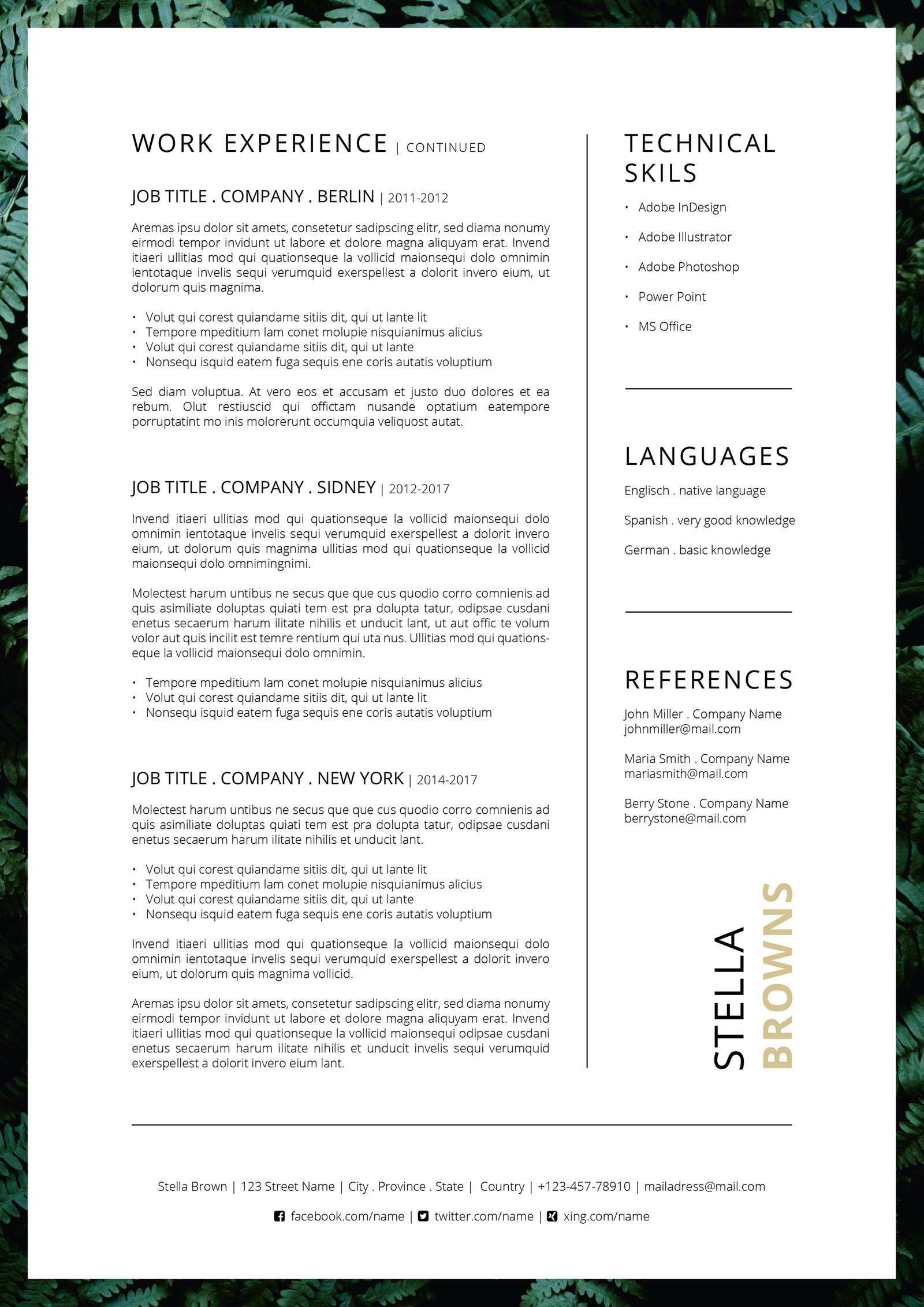FERNS CV Cover Letter Resume - 1547310683489 FLORAL Resume EU Size 04 
