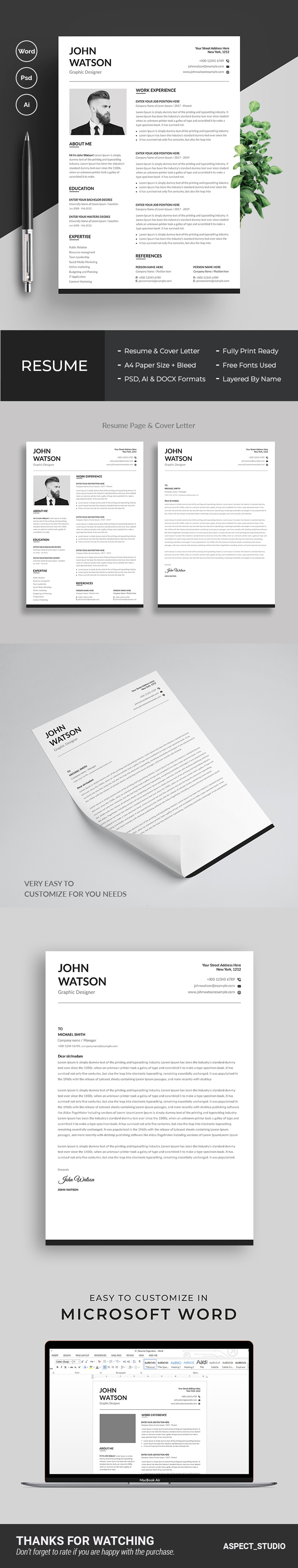 John Watson with Business card Resume Template