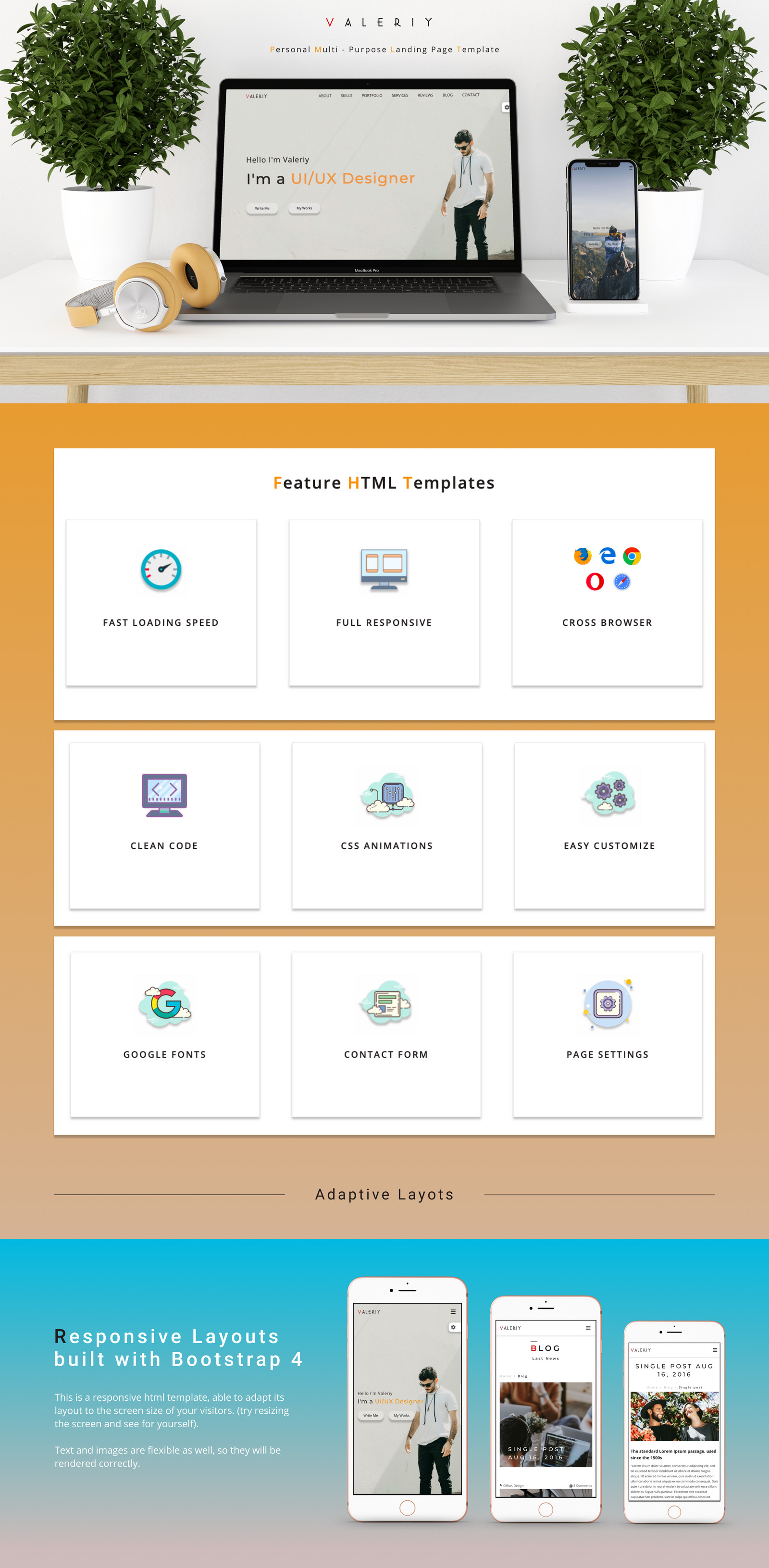 Valeriy | Personal Multi - Purpose Landing Page HTML Template