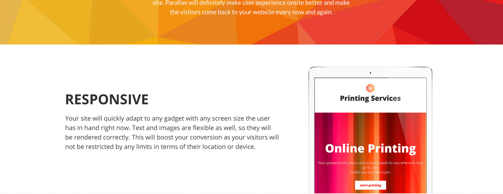 Printing Services - Online Printing with Novi Builder Landing Page Template