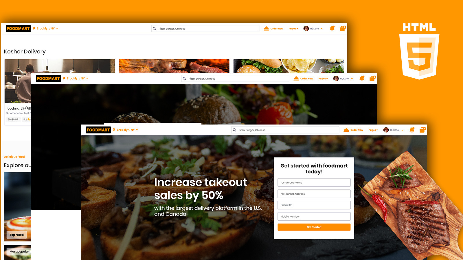 Restaurant listings & Food Delivery HTML5 FoodMart site Template