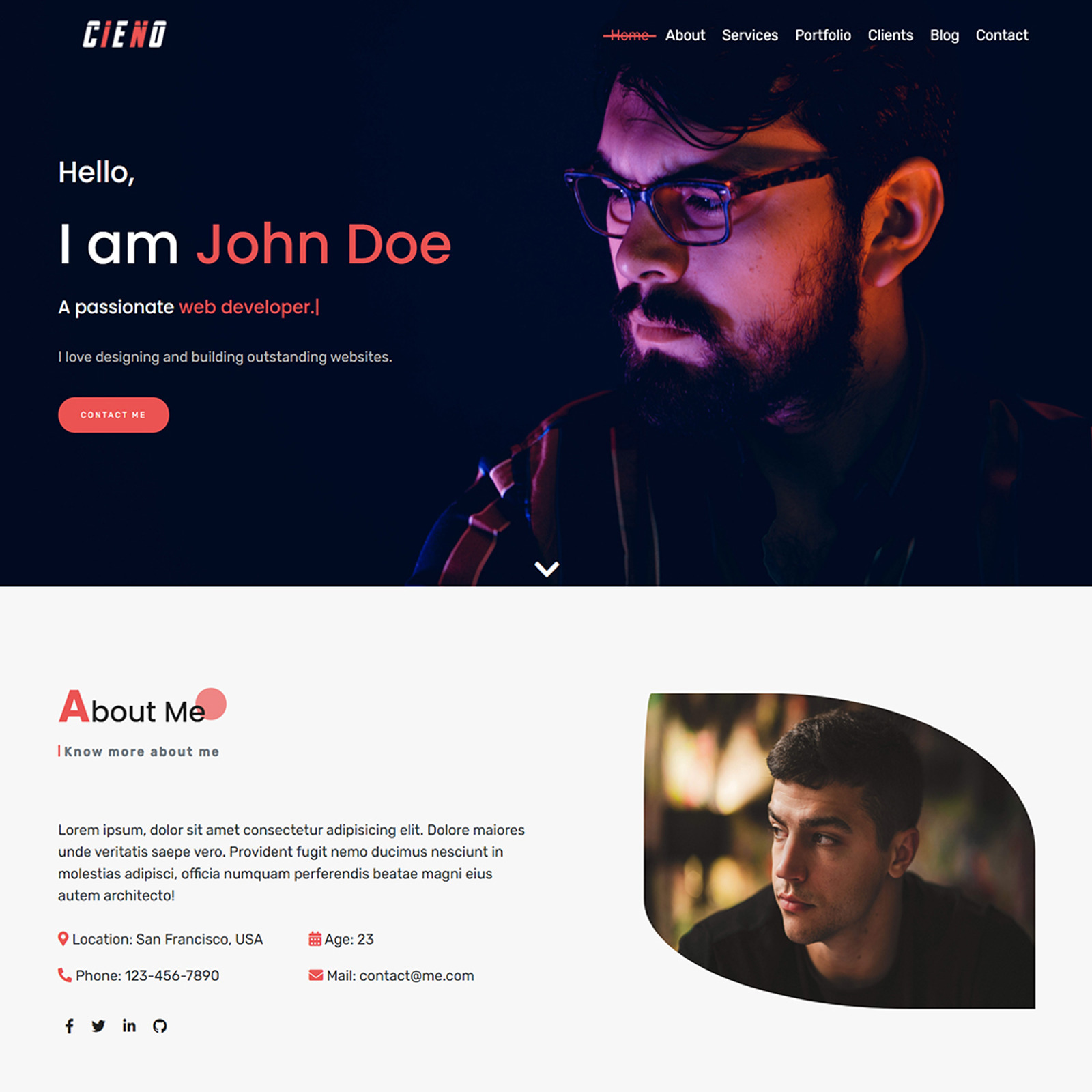 Cieno - Creative Bootstrap 4 personal Portfolio Landing Page Template