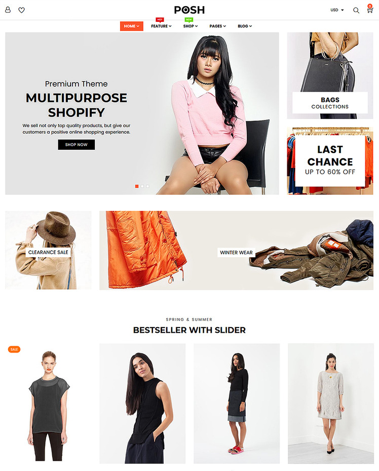 Posh Simple Clean Minimalist Responsive Shopify Theme #77546