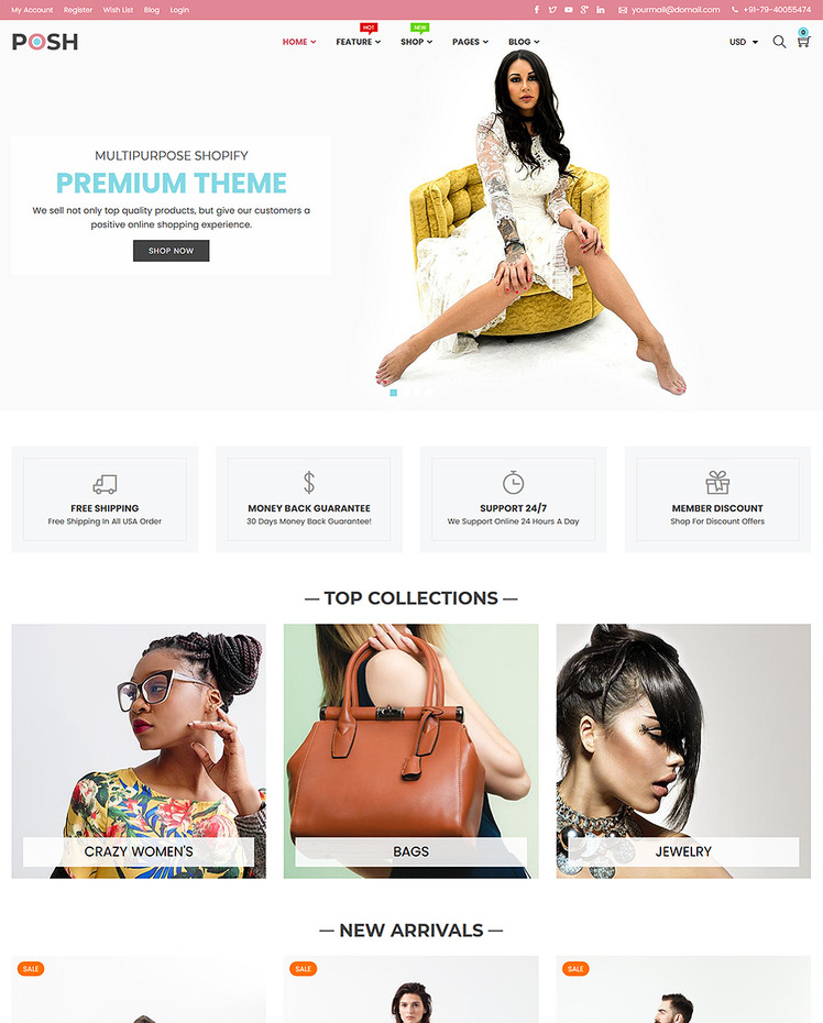 Posh Simple Clean Minimalist Responsive Shopify Theme #77546