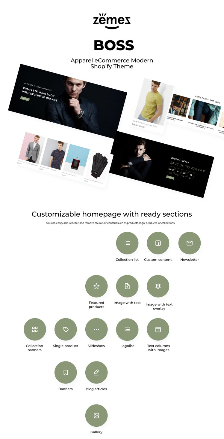 BOSS Apparel eCommerce Modern Shopify Theme #80622-1