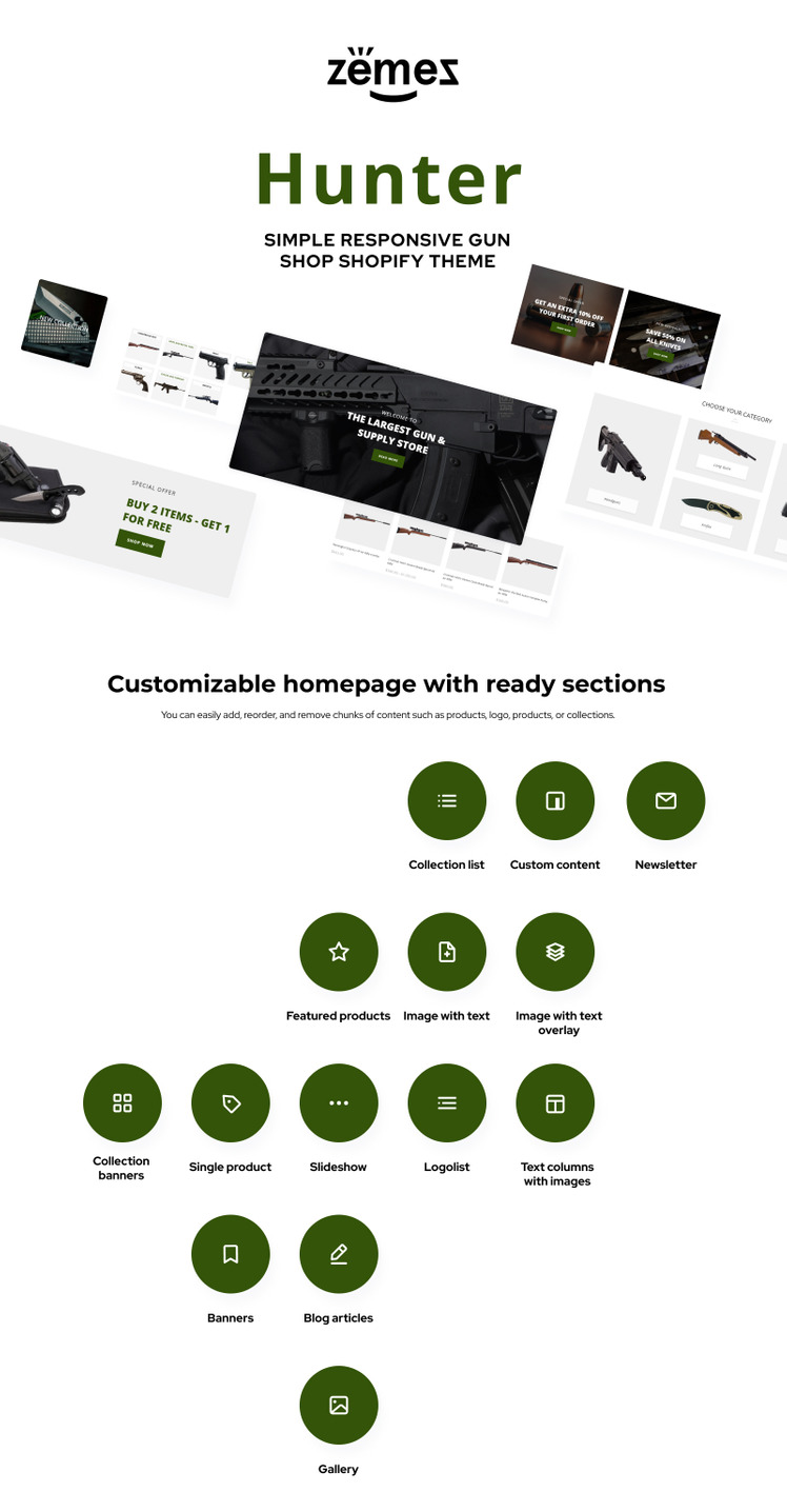 Hunter Simple Responsive Gun Shop Shopify Theme #87325-1