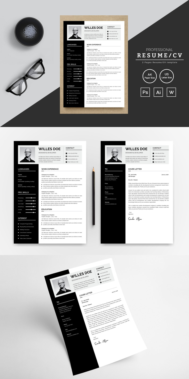 Willes Doe Designer & Developer CV-sjabloon - Features Image 1