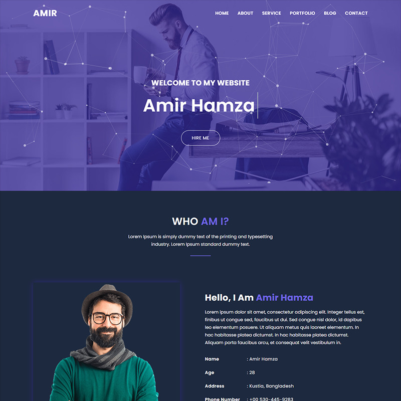 Amir Personal Portfolio Landing Page Template - Features Image 1