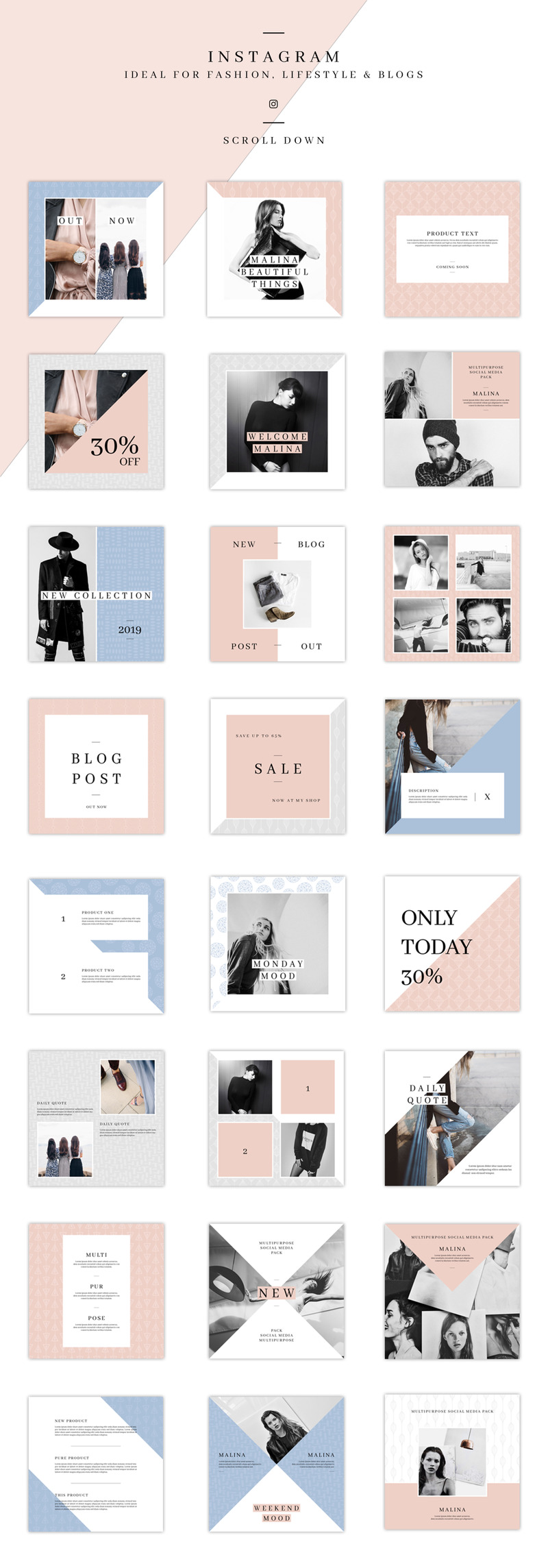 MALINA Pack & 20 Pattern Social Media Template