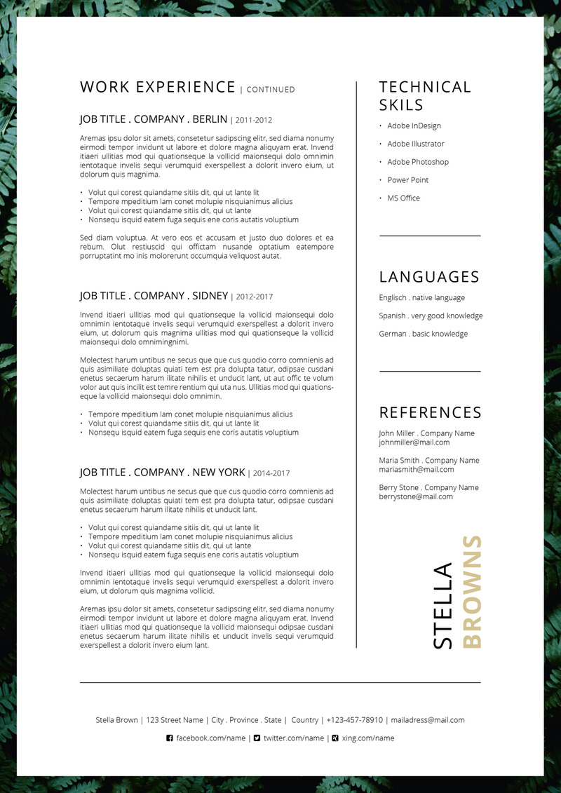 FERNS CV Cover Letter Resume - 1547310683489 FLORAL Resume EU Size 04 