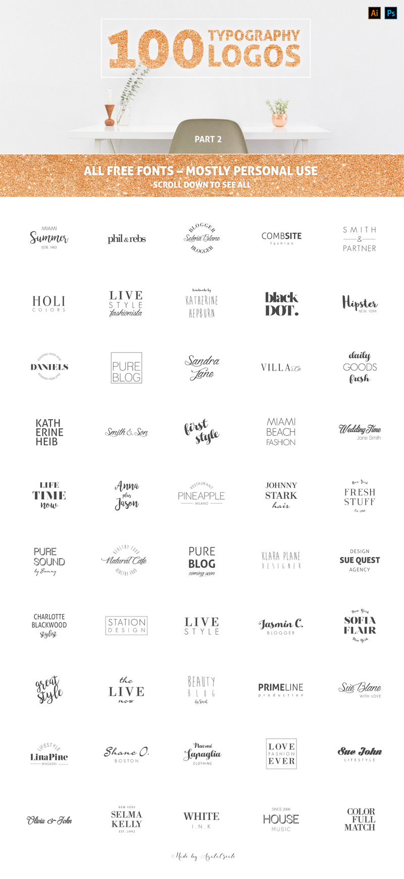 Plantilla de logotipo de 200 logotipos de tipografía - Imagen de características 6
