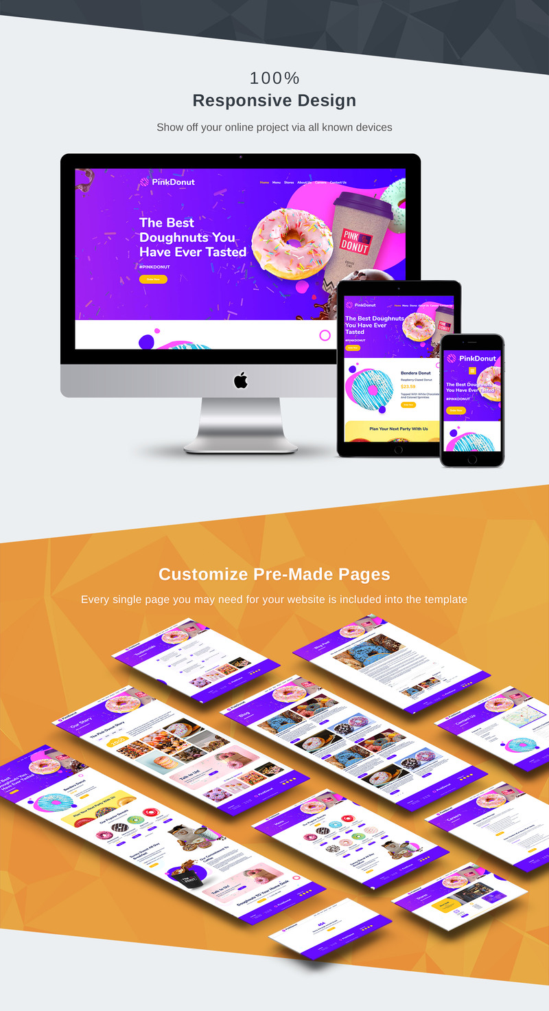 Pink Donut - Cupcake Bakery modèle Moto CMS 3 adaptatif #123160 - Image 3