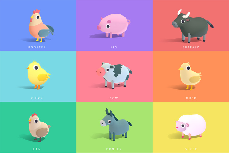 Farm Animals - Quirky Series 3D Model - TemplateMonster