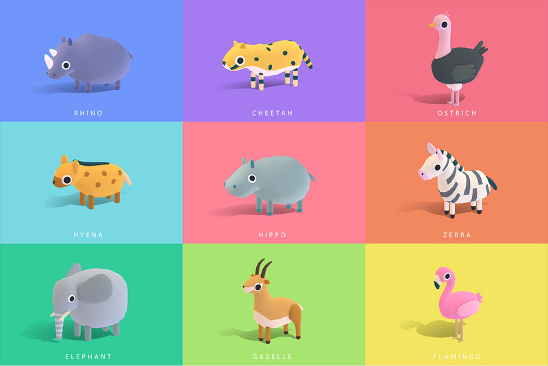 Safari Animals - Quirky Series 3D Model - TemplateMonster