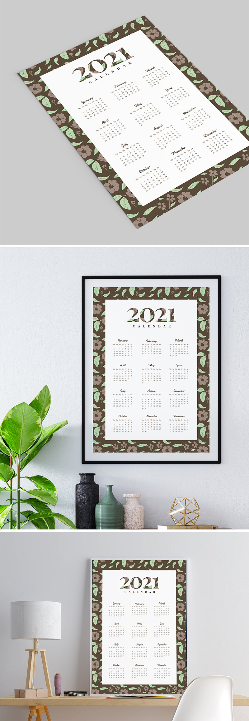 Kalender 2021 met Leaf Flower Pattern Planner - Features Image 1