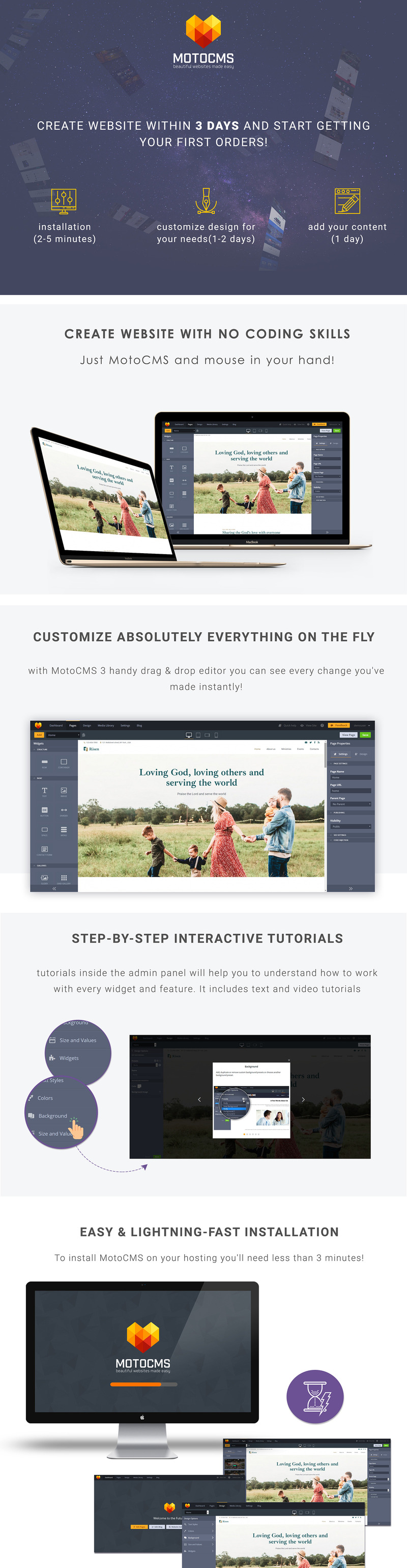 Risen - Custom Church Moto CMS 3 Template - Features Image 1