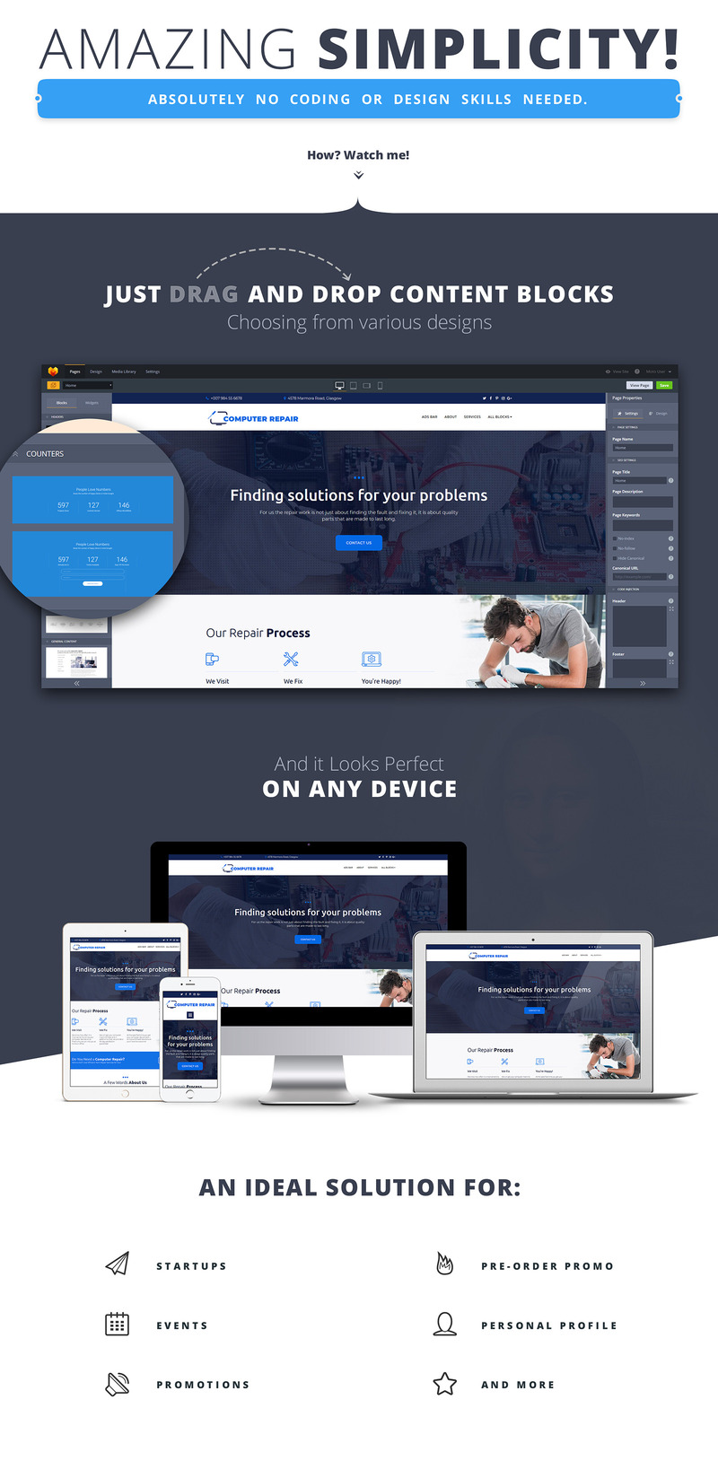 Computer Repair Landing Page Template - Features Image 1