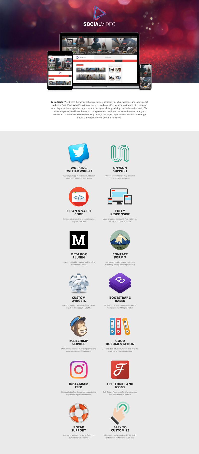 SocialVideo - Viral Youtube and Vimeo Video Magazine WordPress Theme - Obraz funkcji 1