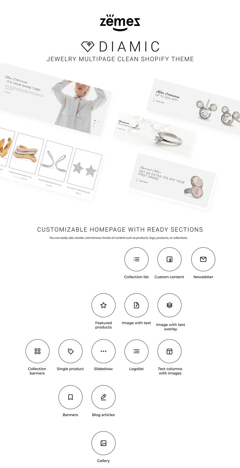 Diamic - Jewelry Multipage Clean Shopify Theme - Features Image 1