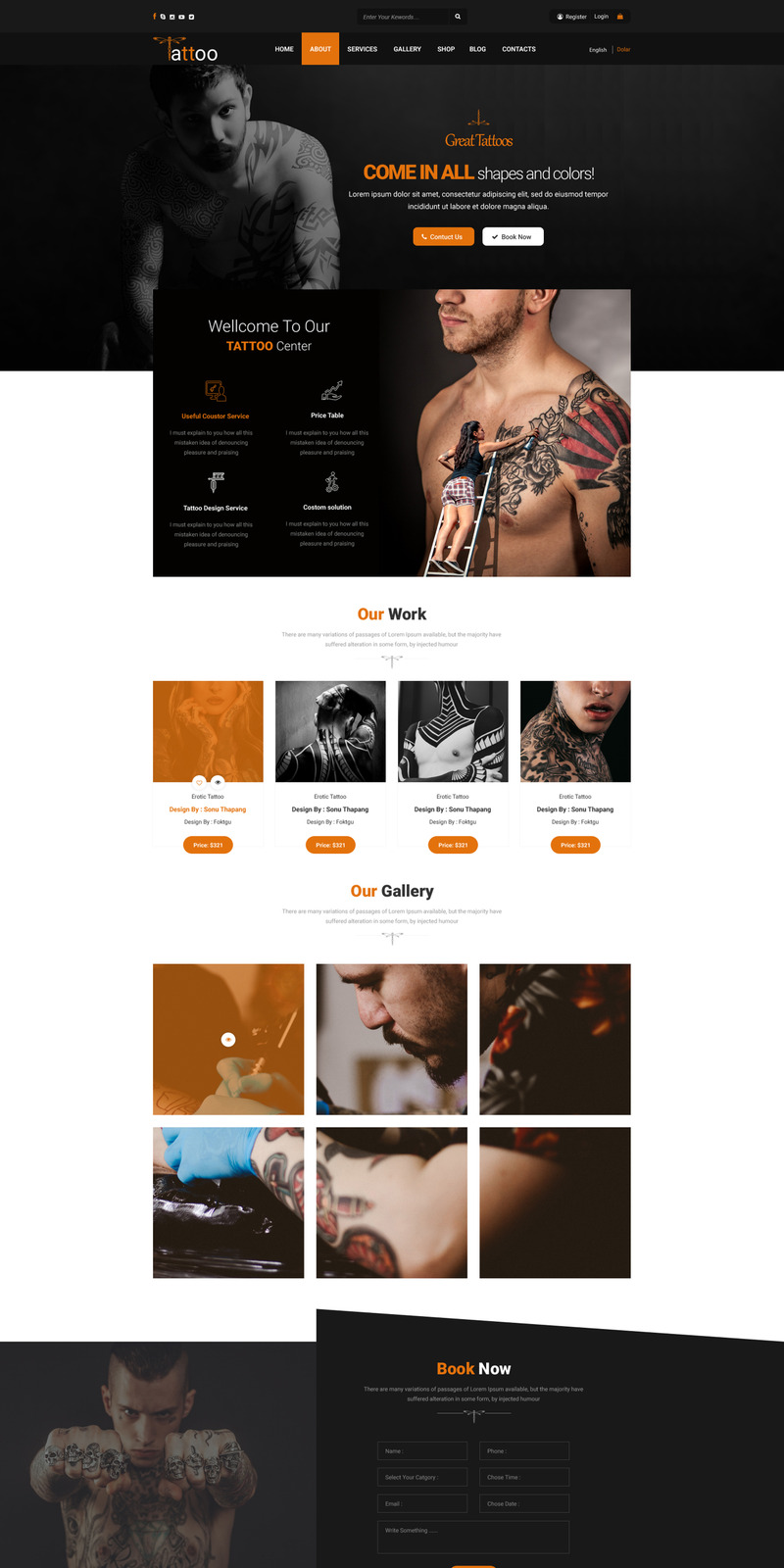 Tattoo - Tattoo studio, Body, Art PSD Template - Features Image 2