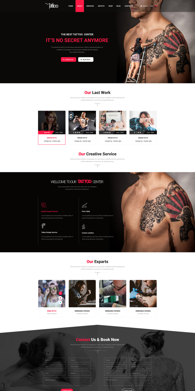 Tattoo - Tattoo studio, Body, Art PSD Template - Features Image 1