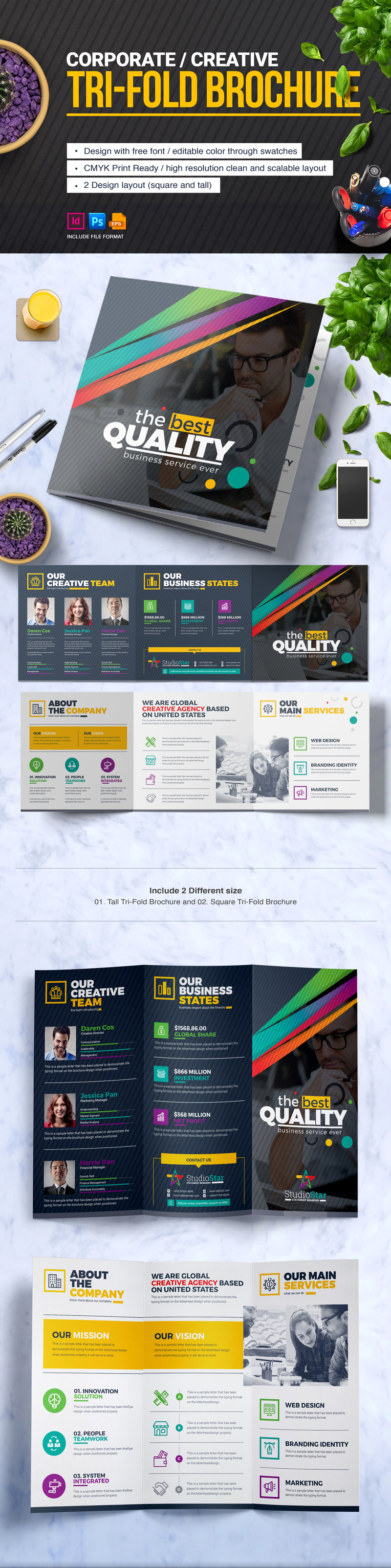 Tri-Fold Brochure Design Template : Square and Tall Version Corporate Identity Template - Features Image 1