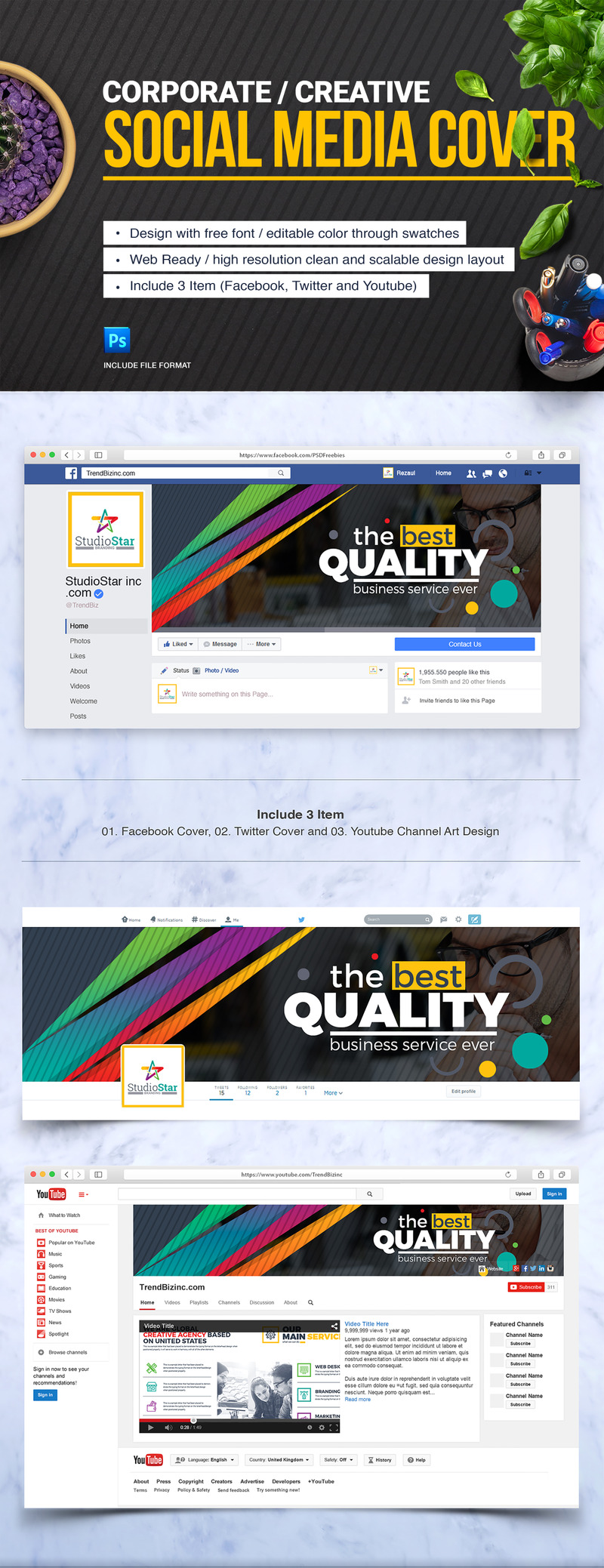 Cover Design (Facebook, Twitter and YouTube) Social Media Template - Features Image 1