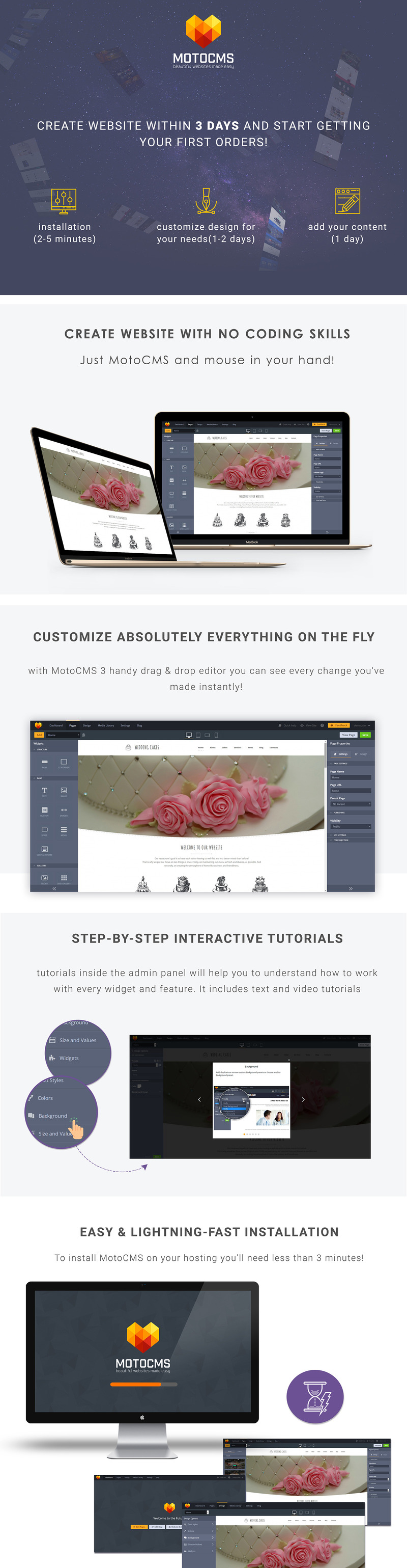 Wedding Cakes Moto CMS 3 Template - Features Image 1