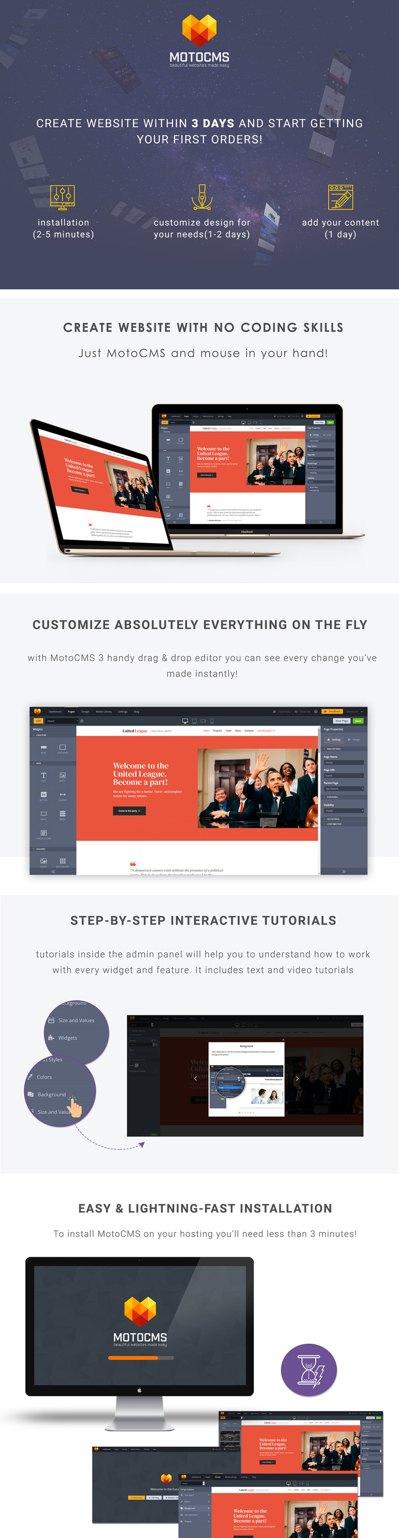 United League - Reliable Political Campaign Moto CMS 3 Template - Features Image 1