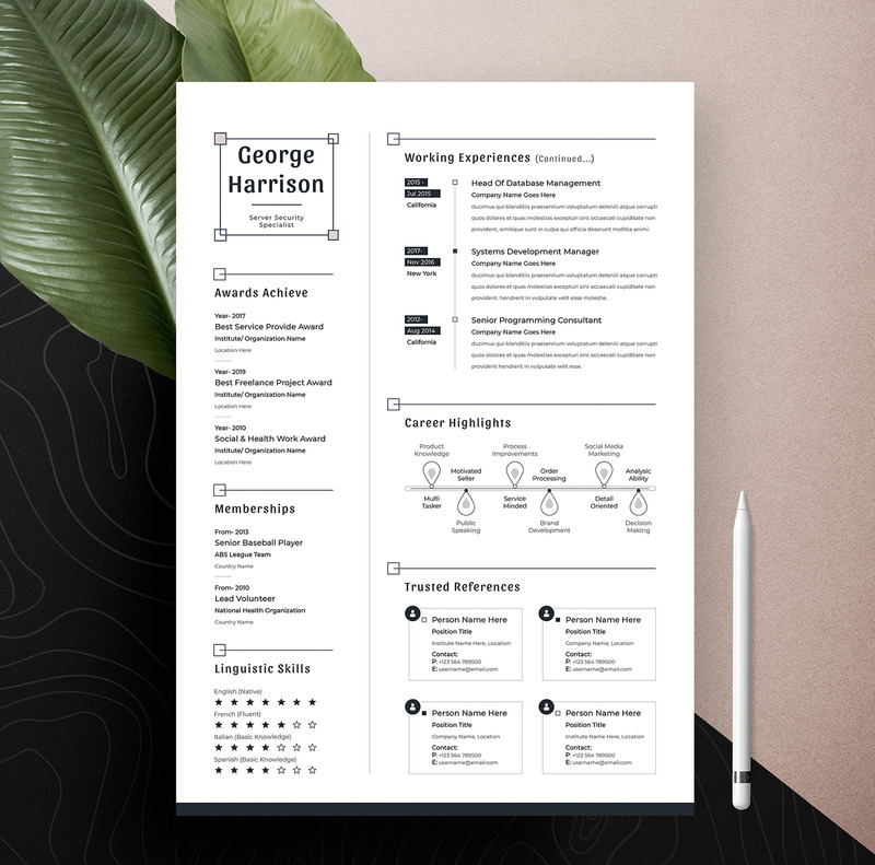 Harri Clean & Professional Bearbeitbare Word Apple Pages Lebenslauf Vorlage - Eigenschaften Bild 6