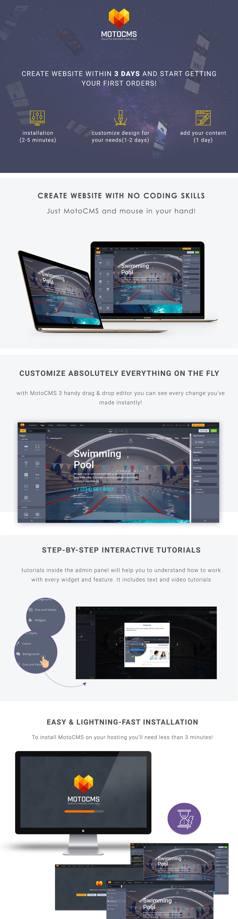 Swimming Pool Moto CMS 3 Template - Features Image 1
