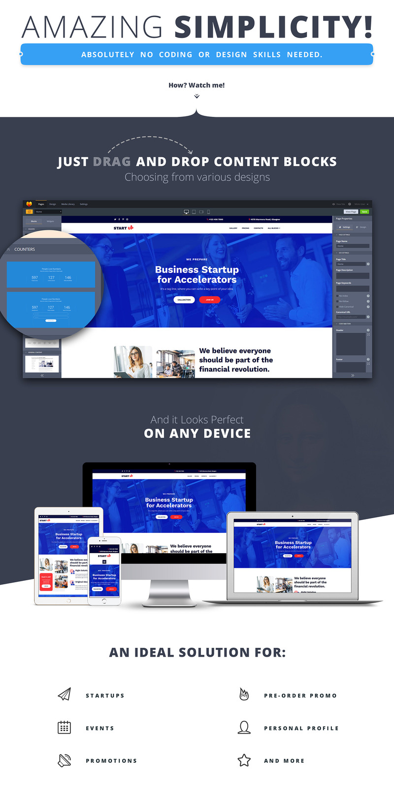 Startup Companies & Accelerators Landing Page Template - Features Image 1