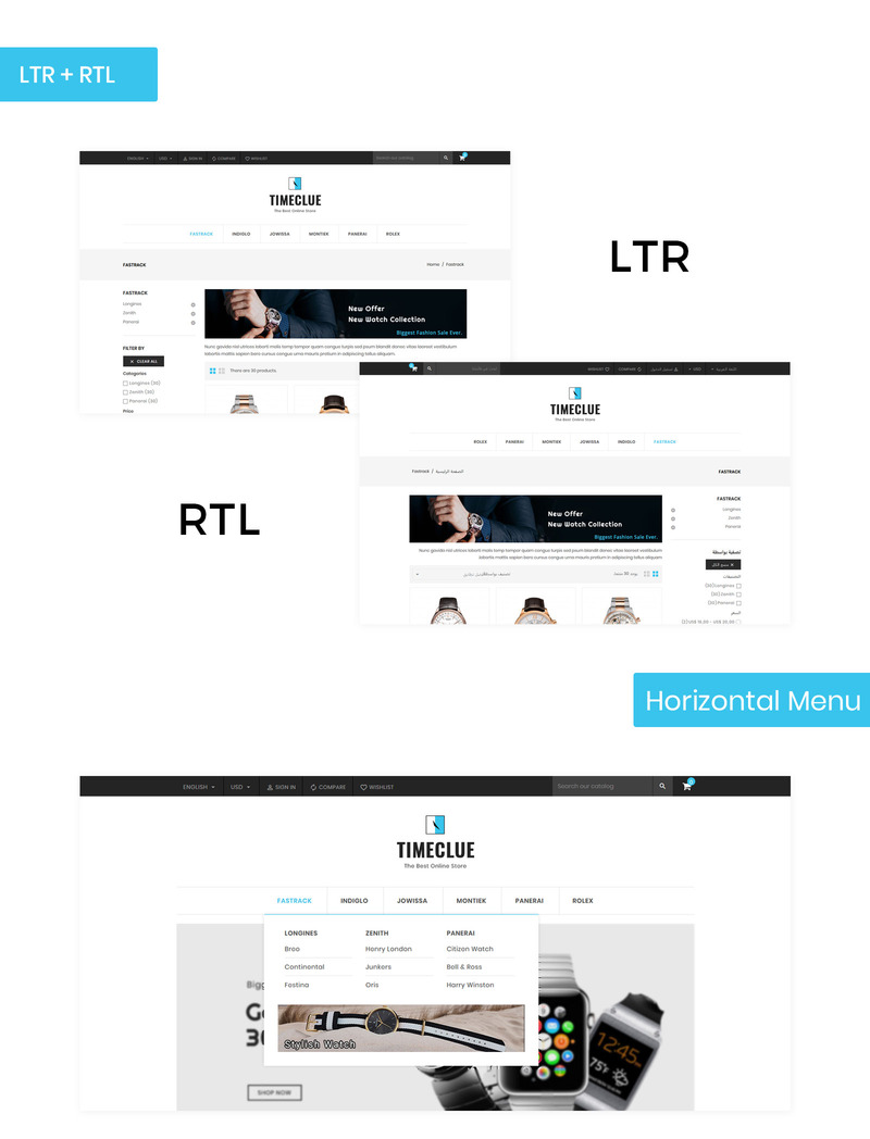 Timeclue - Тема PrestaShop для магазина часов и ювелирных изделий №104261 - Изображения фич 2