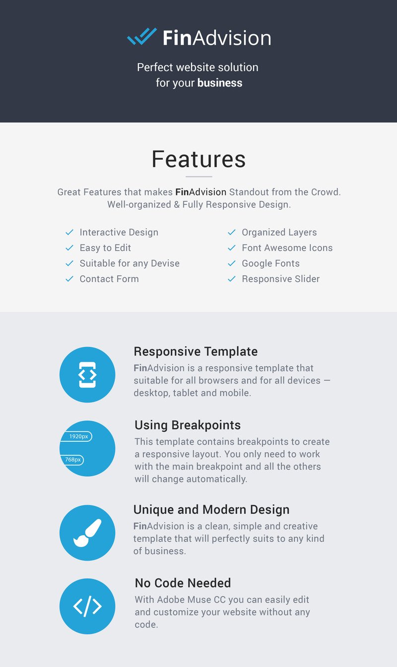 Reszponzív FinAdvision - Financial Advisor Adobe CC 2017 Muse Template Muse sablon 64371 - Képpel 1
