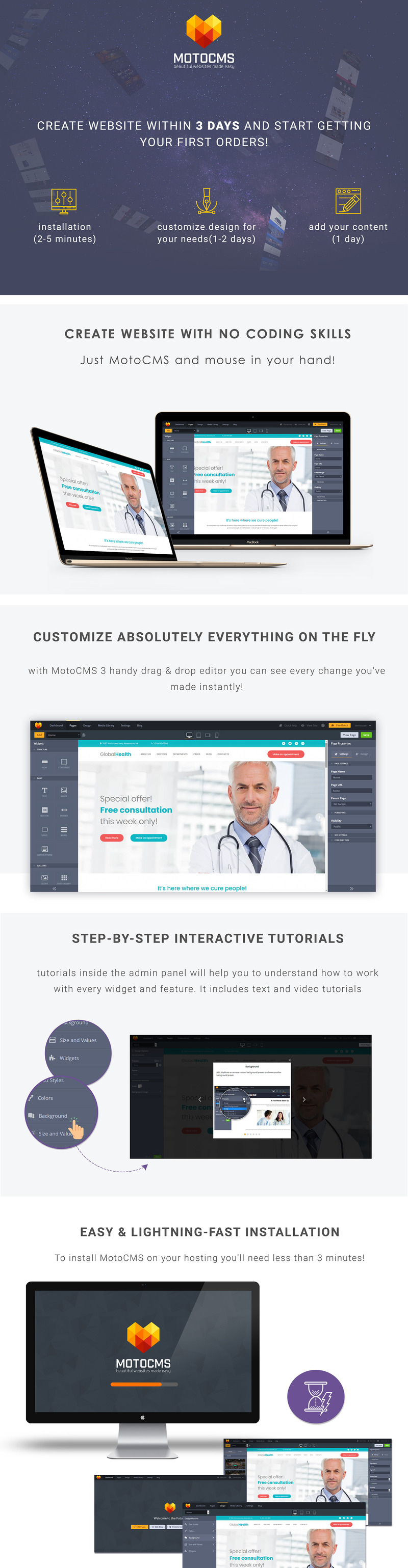 GlobalHealth - Doctor & Medical Moto CMS 3 Template - Features Image 1