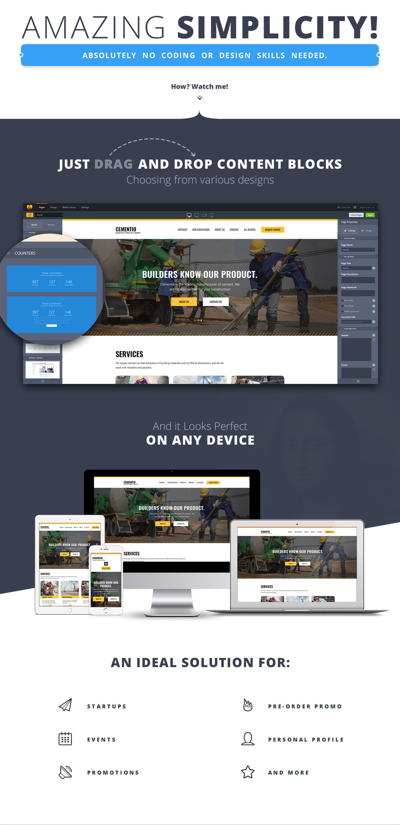Cement Company MotoCMS Landing Page Template - Features Image 1