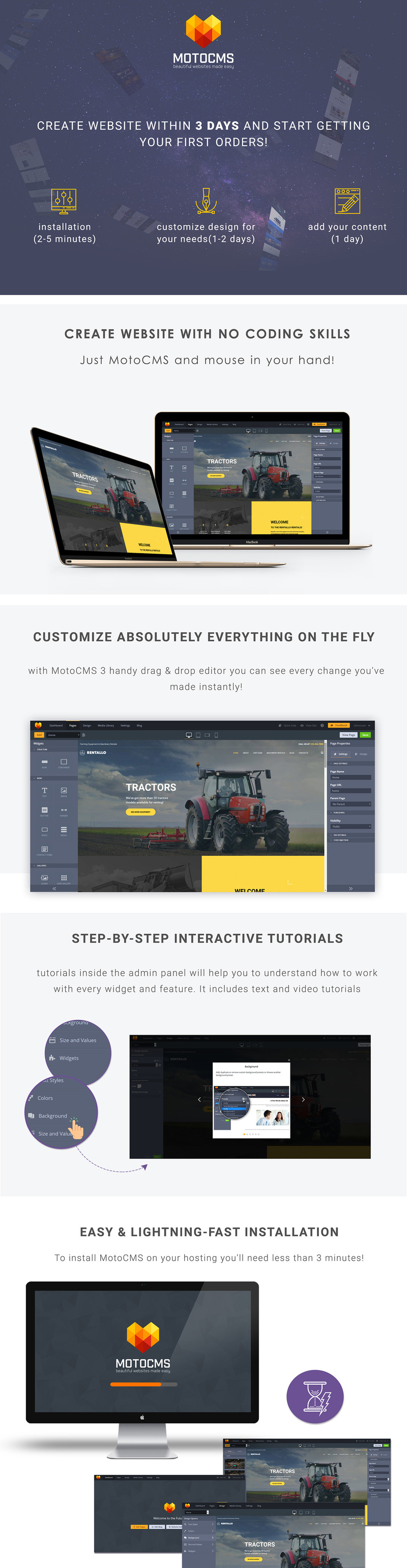 Rentallo - Farming Equipment & Machinery Rentals Moto CMS 3 Template - Features Image 1