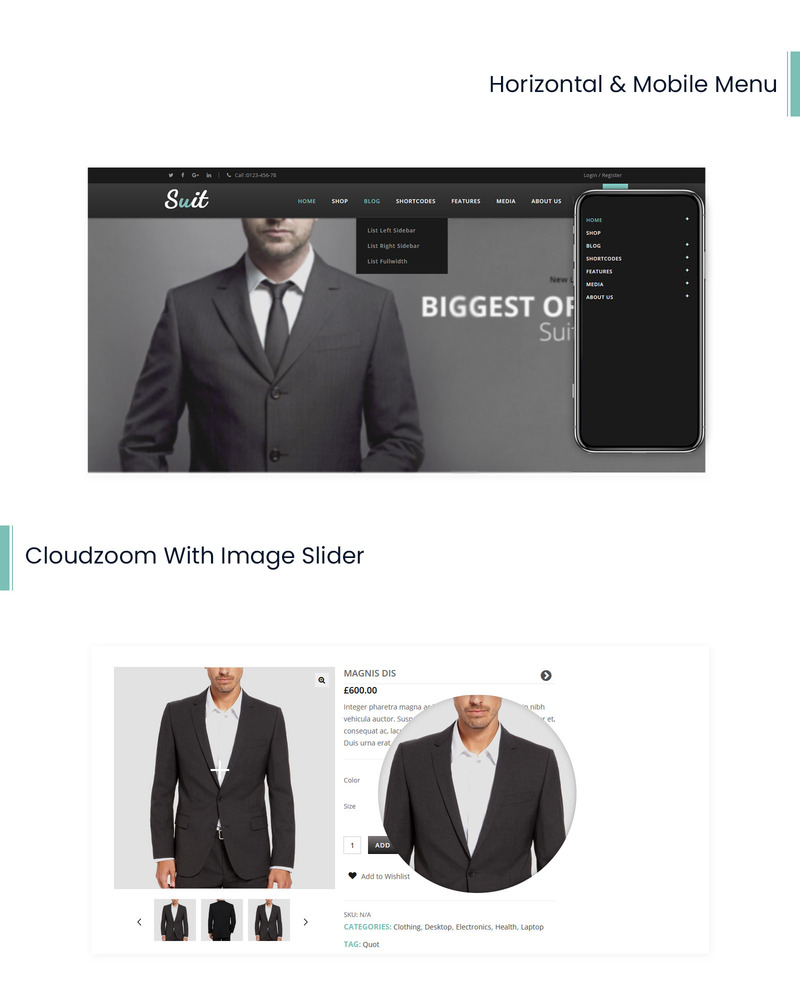Suit - Men's Fashion WooCommerce Teması - 2 Görüntü Özellikleri