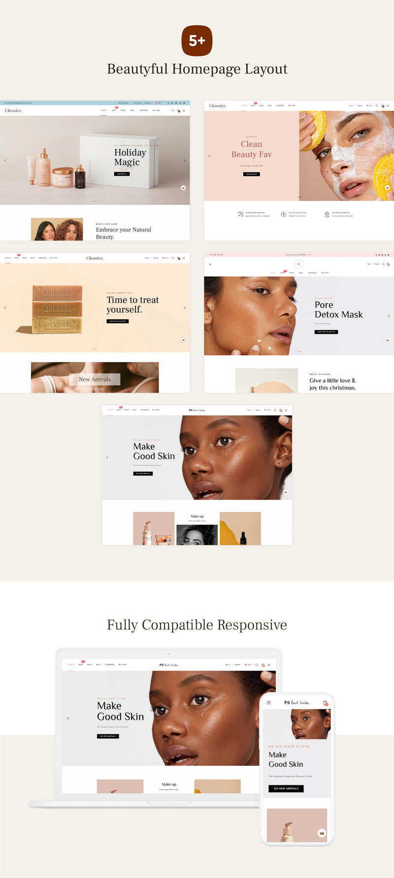 Glossier - багатоцільові розділи Shopify Theme - Характеристики зображення 1
