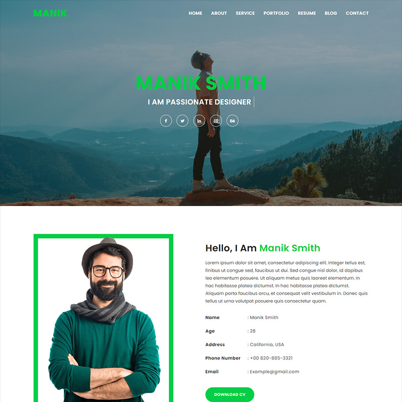 Manik Personal Portfolio Landing Page Template - Features Image 1