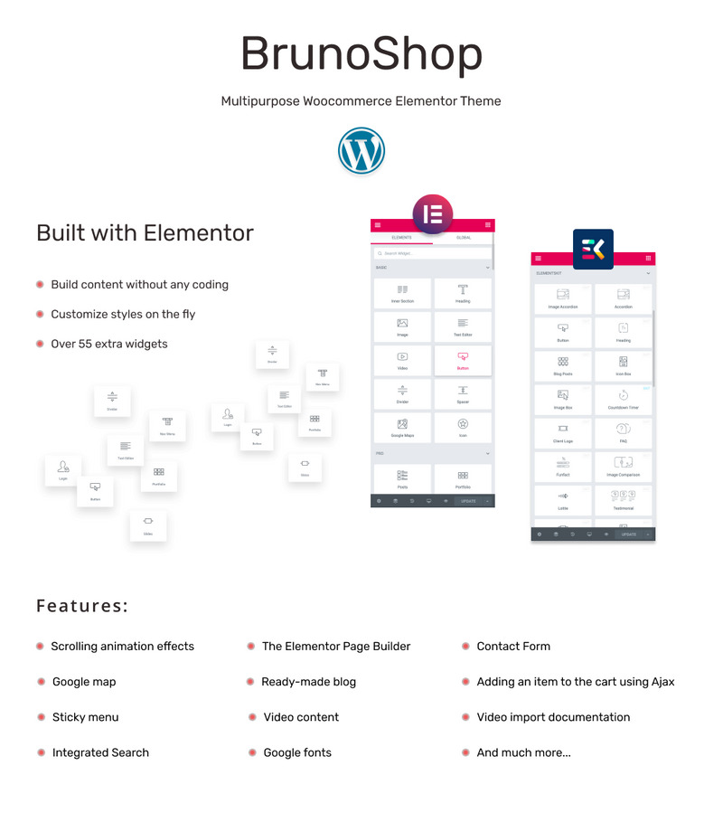 Bruno Shop - Tema multipropósito Elementor WooCommerce - Features Image 1