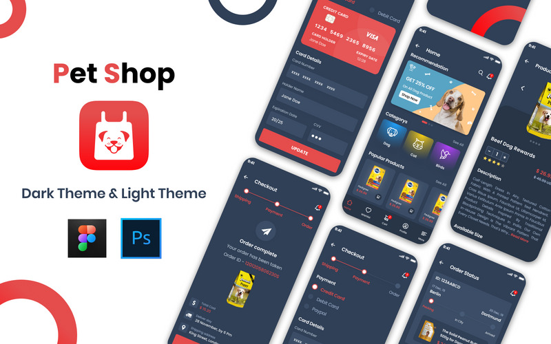 Pet Shop UI Application Kit - Figma & Adobe Photoshop - Features Image 1