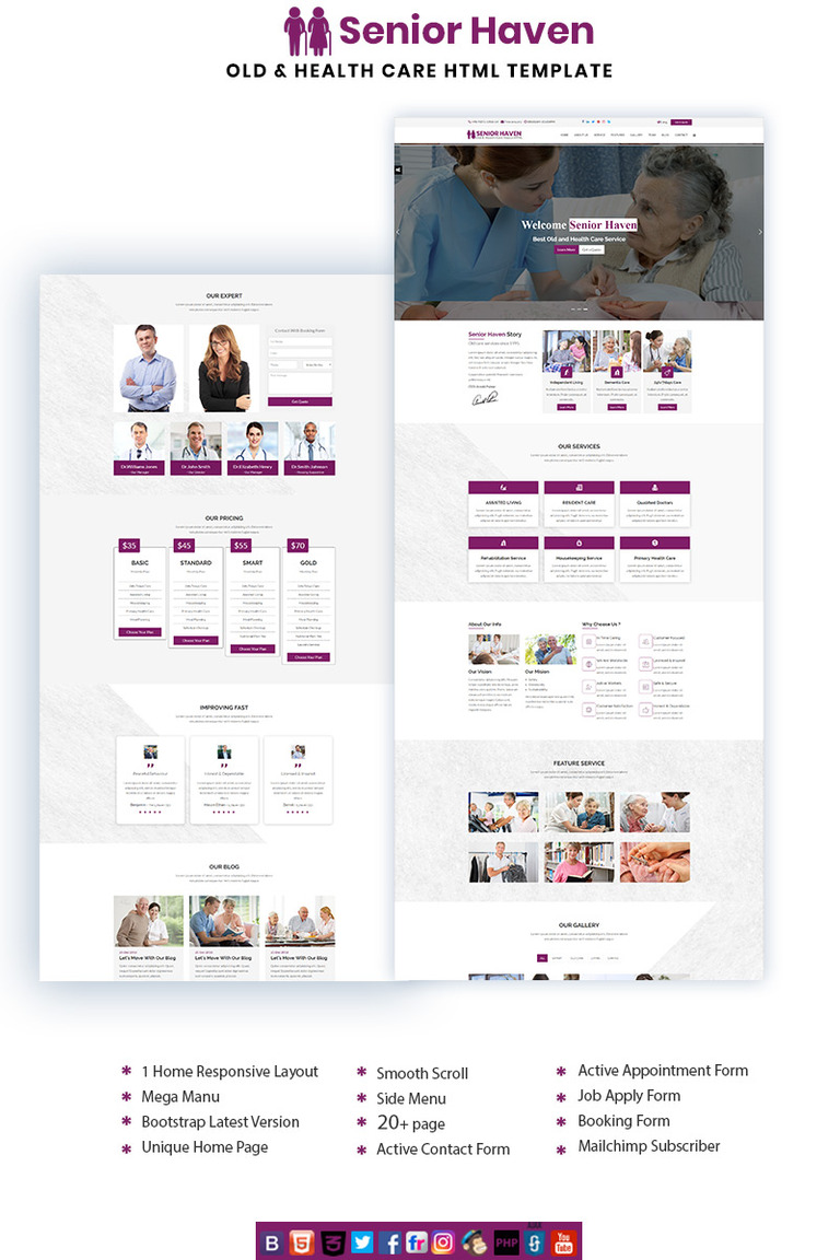 senior haven old health care html landing page template 70754