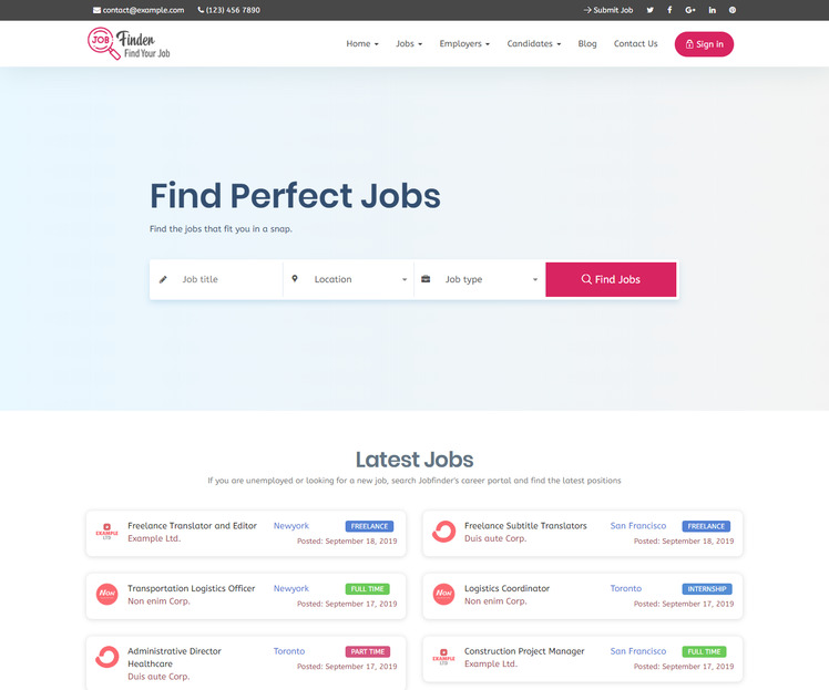 Jobfinder - Job Board WordPress Theme #71206