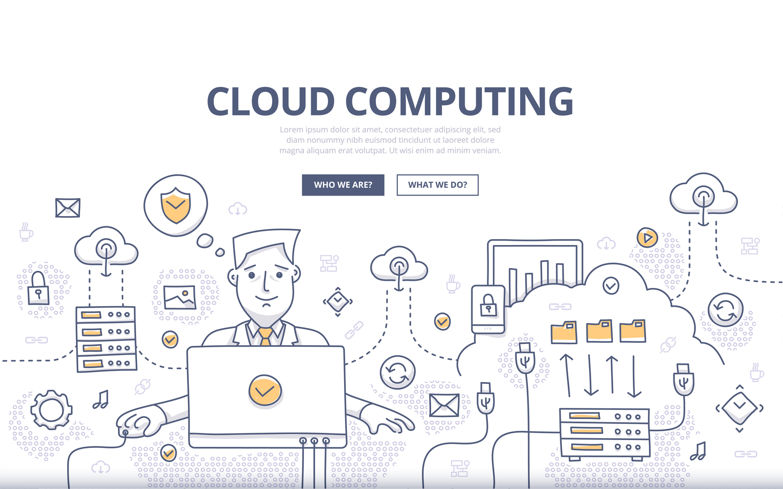 Download Vector "Cloud Computing Doodle Concept - Vector Image" / Cloud Computing Doodle Concept - Vector Image - Vector на тему графика web,vector,abstract,business,tech,background,illustration,service,digital,computer,media,information,database,data,stream,icon,network,access,connection,laptop,communication,connectivity,conc