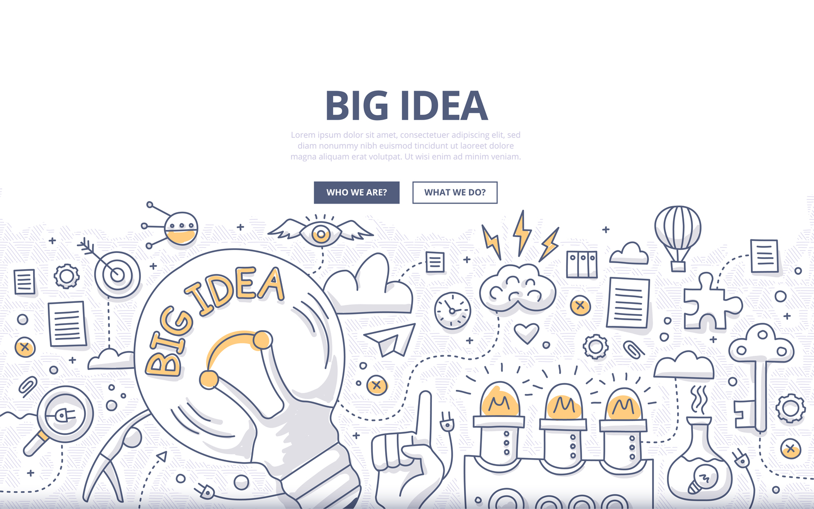 Download Vector "Big Idea Doodle Concept - Vector Image" / Big Idea Doodle Concept - Vector Image - Vector на тему графика design,vector,abstract,creative,technology,bright,energy,power,tech,illustration,creativity,target,machine,electric,banners,lamp,success,doodle,inspiration,process,innovation,brain,research,b
