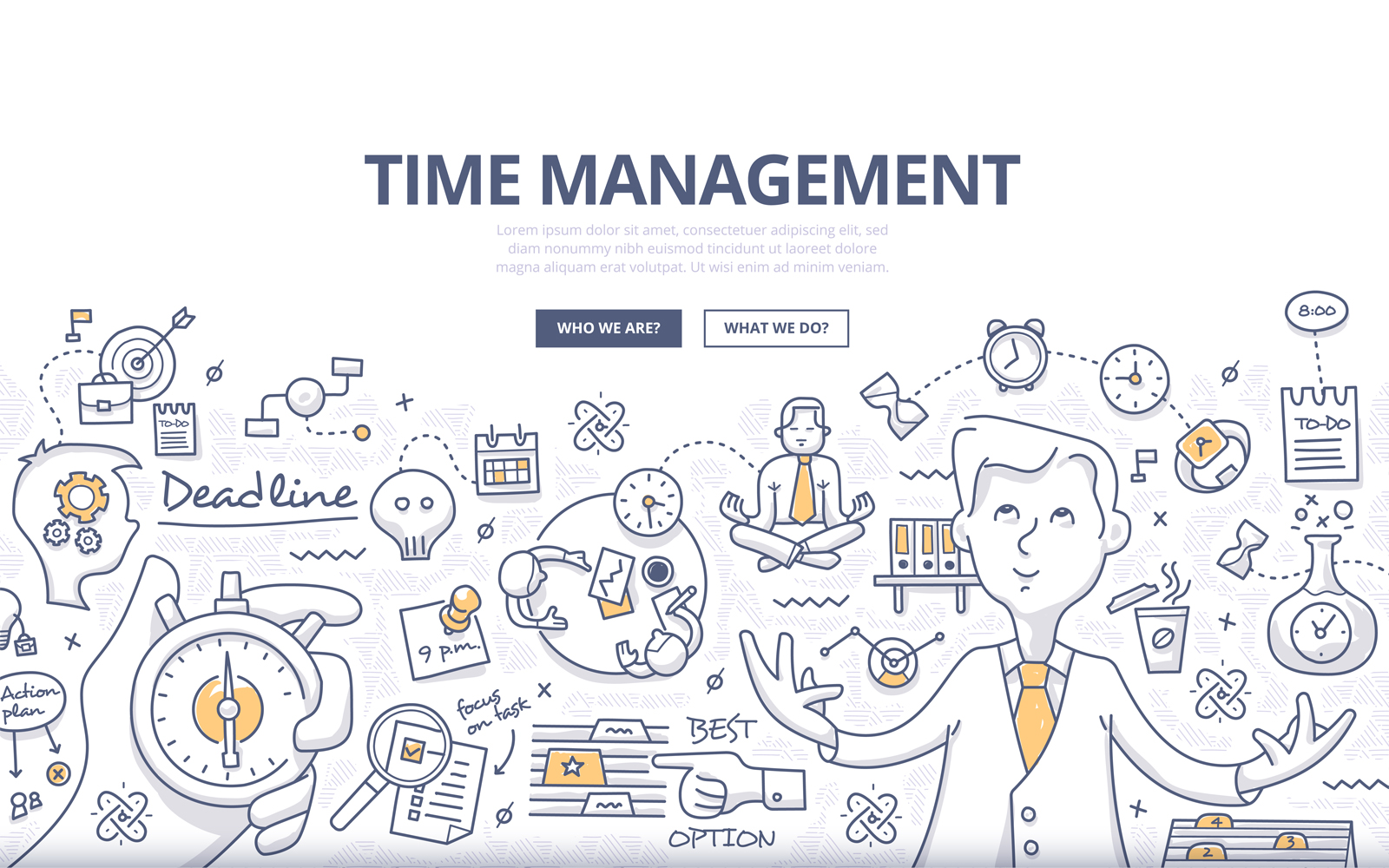 Download Vector "Time Management Doodle Concept - Vector Image" / Time Management Doodle Concept - Vector Image - Vector на тему графика vector,professional,corporate,business,manager,meeting,schedule,background,illustration,clock,progress,speed,control,break,success,doodle,challenge,concept,businessman,solution,focus,efficien