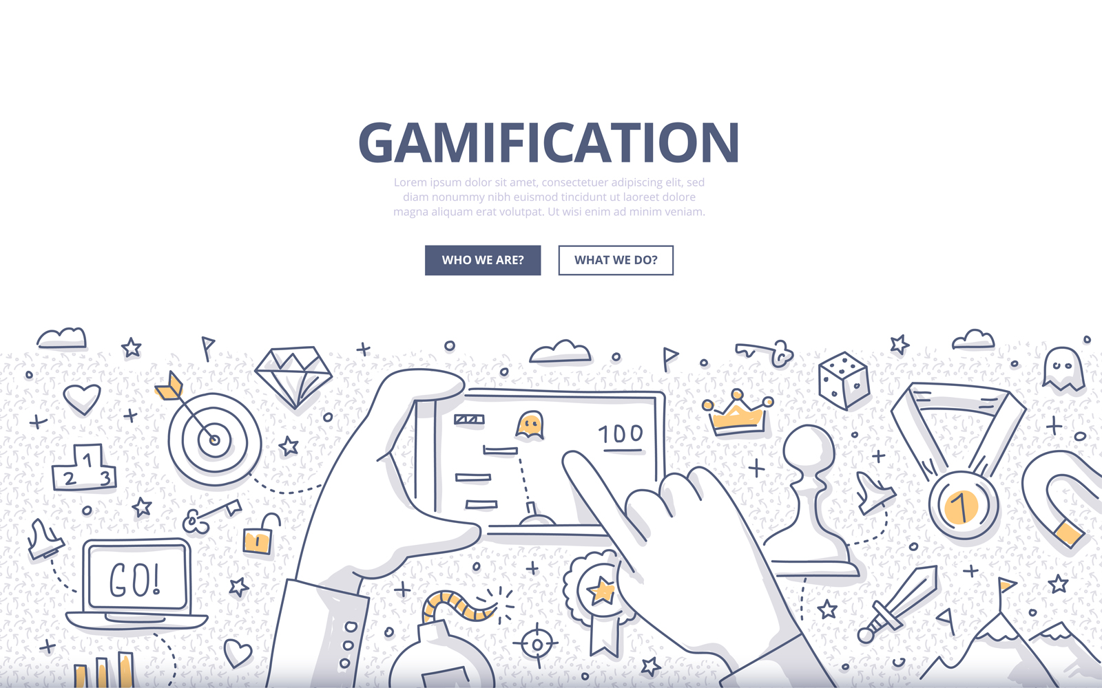 Download Vector "Gamification Doodle Concept - Vector Image" / Gamification Doodle Concept - Vector Image - Vector на тему графика vector,abstract,engagement,badge,mobile,tech,background,illustration,game,user,target,bonus,banners,play,goal,award,success,trophy,symbol,doodle,challenge,gaming,gamer,concept,achievement,lei