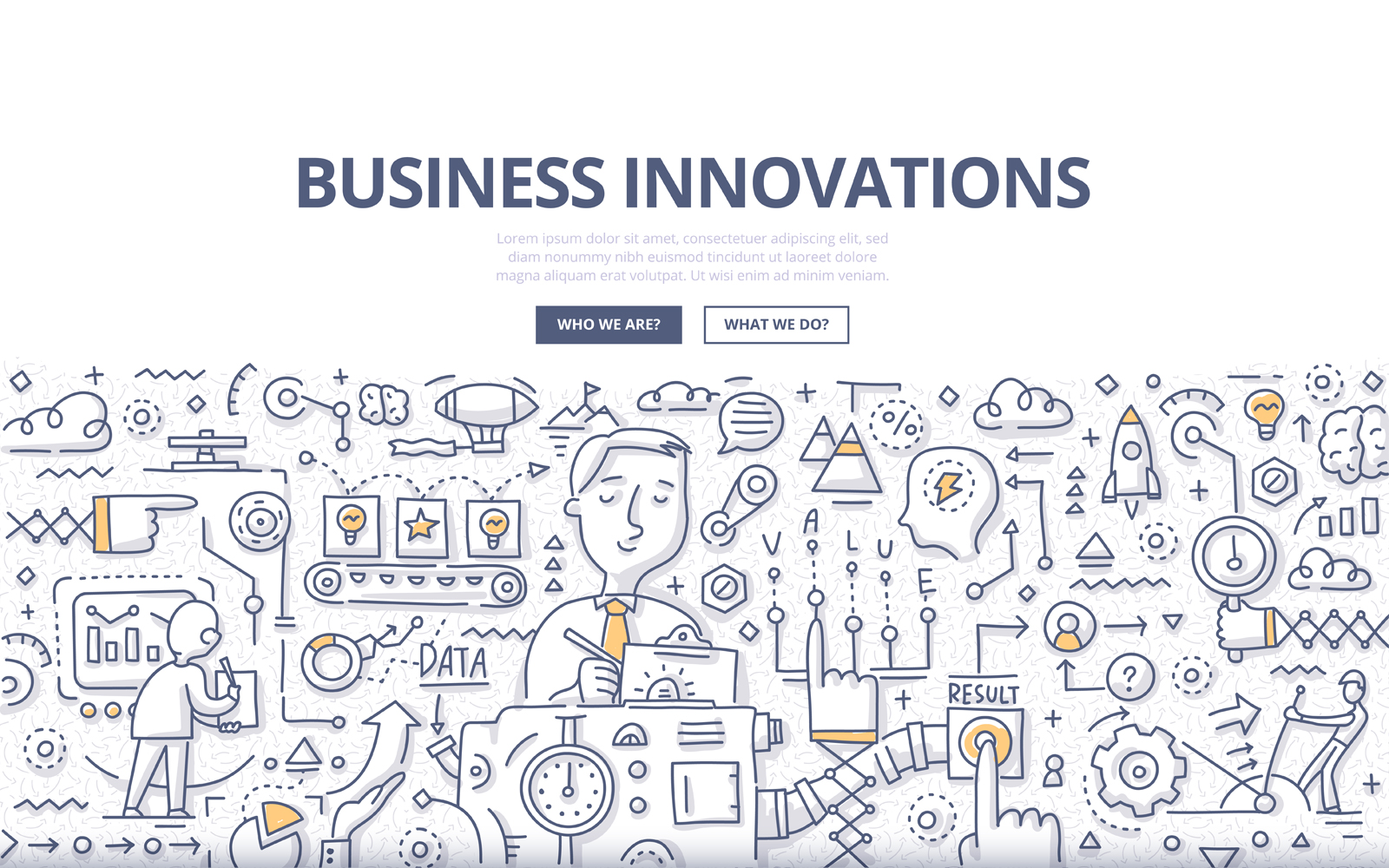 Download Vector "Business Innovations Doodle Concept - Vector Image" / Business Innovations Doodle Concept - Vector Image - Vector на тему графика vector,company,management,corporate,business,product,growth,development,idea,success,doodle,innovation,businessman,solution,efficiency,problem solving,workflow,technology,creativity