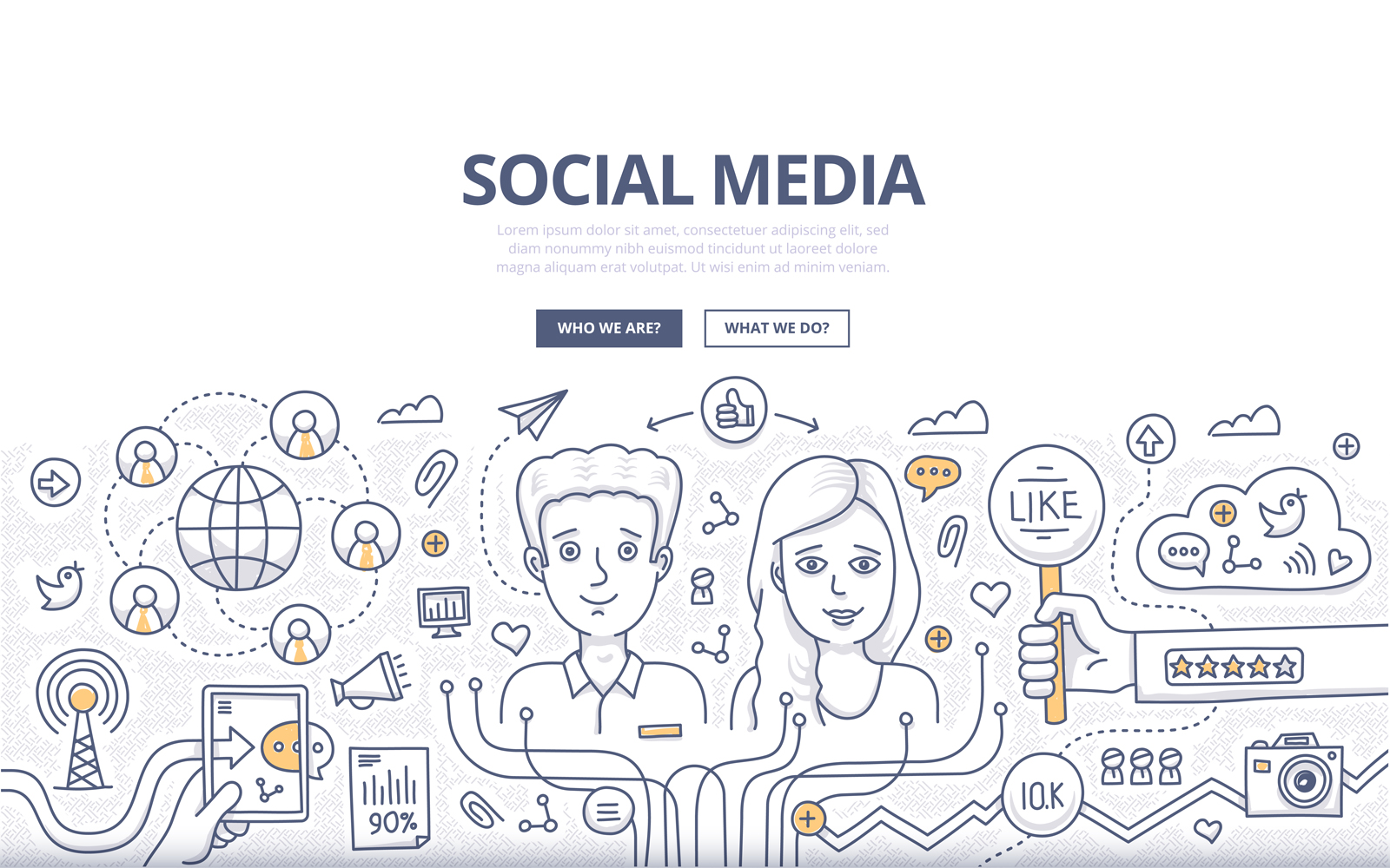 Download Vector "Social Media Doodle Concept - Vector Image" / Social Media Doodle Concept - Vector Image - Vector на тему графика vector,marketing,social media,message,community,information,rating,like,network,connection,communication,doodle,friends,concept,internet,share,follower,chat,technology,content